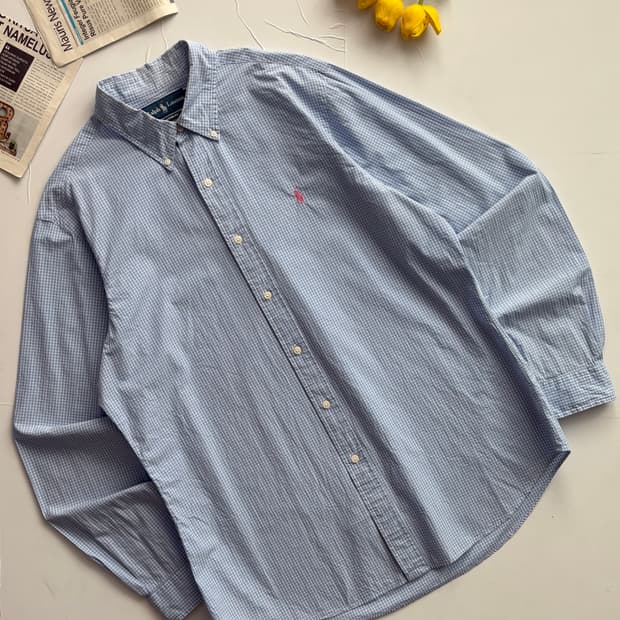 Polo 폴로랄프로렌 소라색 깅엄 체크 셔츠