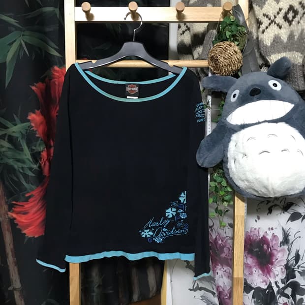 할리데이비슨 민트 자수 레이어링 롱 슬리브