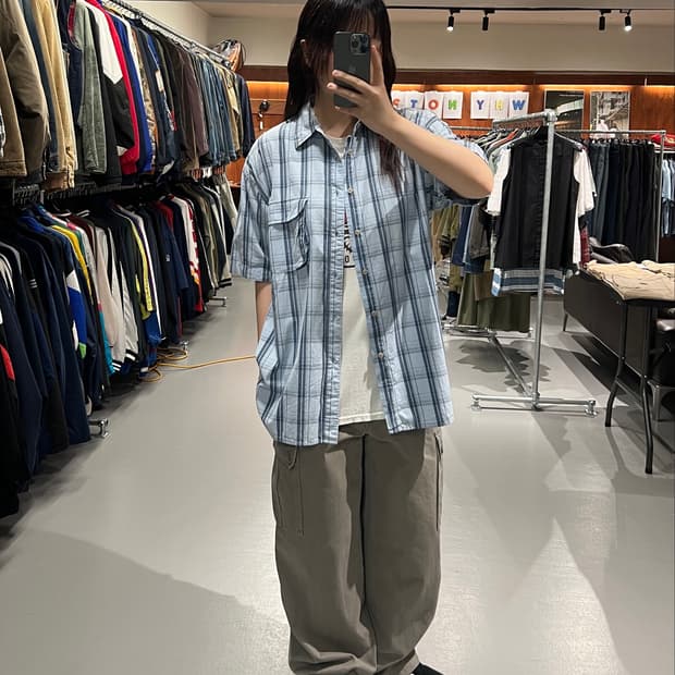랭글러 체크 반팔 셔츠