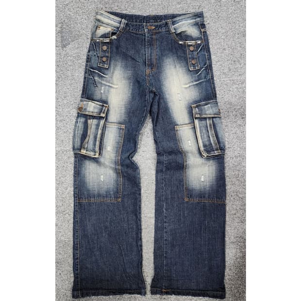 빈티지 데미지 워싱 데님 카고 팬츠 청바지 XL