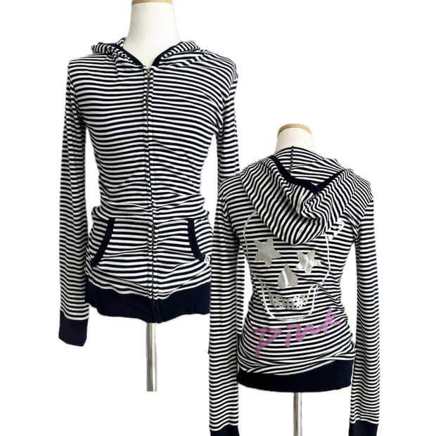 pink 스트라이프 해골 후드집업 네이비(새상품) 갸루 y2k 펑크 괴짜