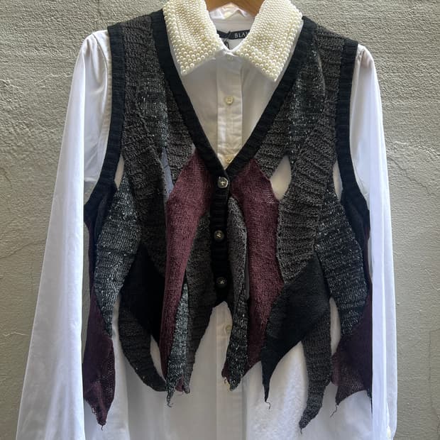 빈티지 패치워크 크롭 니트 베스트