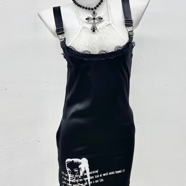 블랙 새틴 레이스 버클 슬립