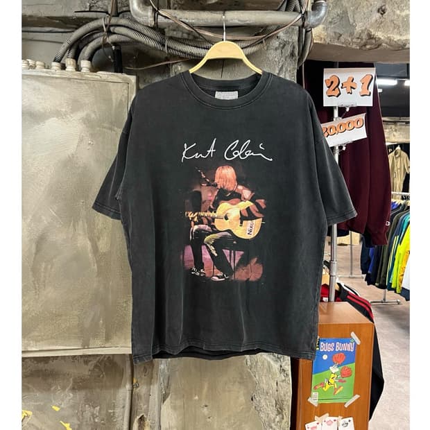 빈티지 커트코베인 언플러그드 90s 반팔티 차콜 4XL #csz3645