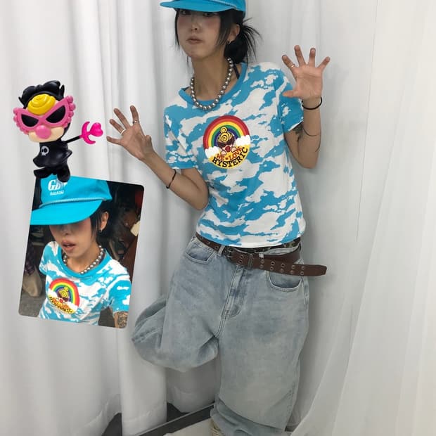 ☁️🩵히스테릭글래머 미니 반팔 티셔츠 ( 구름같애...)🩵☁️