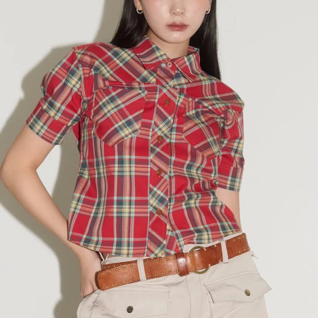 (1회착) 헤레틱 웨스턴 체크 쇼츠 슬리브 셔츠