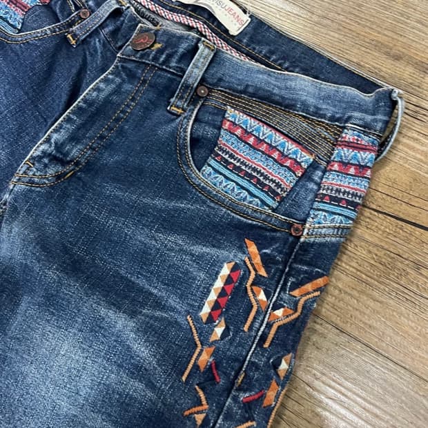 Evisu 에비수 인디고 패치워크 플레어핏