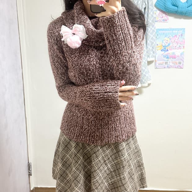 빈티지 핑크 브라운 딸기 초코 니트 히메갸루 로걀 라떼 히메카지 헤이세이