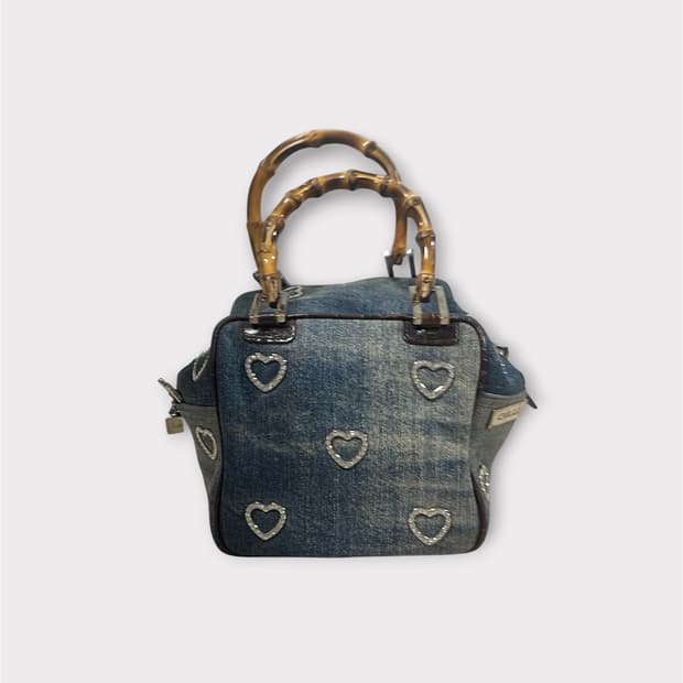 GILLI Heart Denim Bamboo Handle Bag