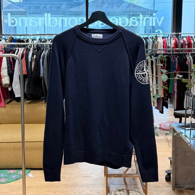 스톤아일랜드 주니어 네이비 로고자수 니트