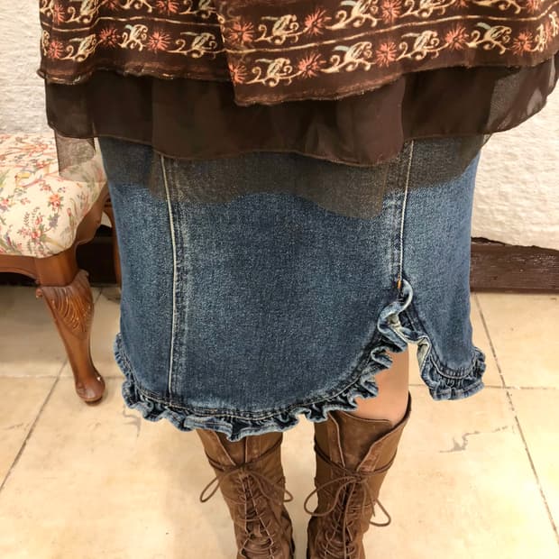 blue echo frill midi skirt