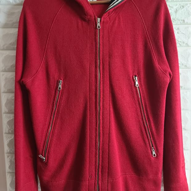 (수#)CP컴퍼니 고글 레드 니트 후드집업