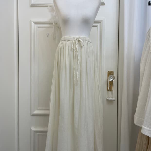 ivory cotton shirring banding long skirt
