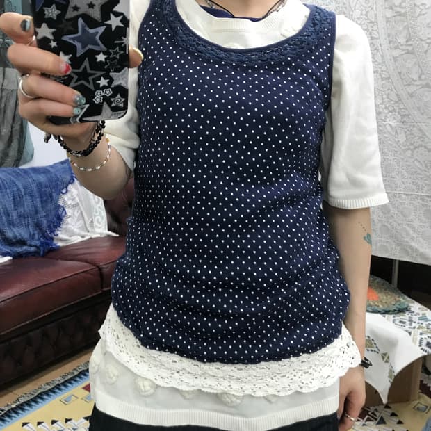 빈티지 레이스 하트패턴 민소매 나시 