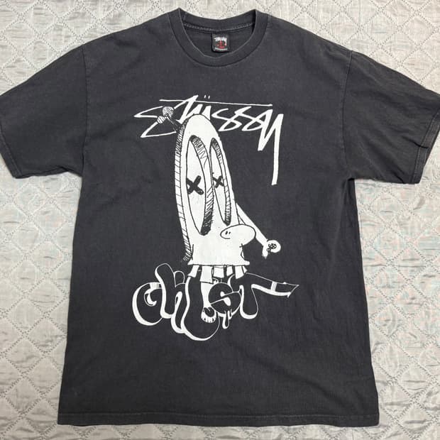 스투시 X 고스트 프린팅 반팔 블랙