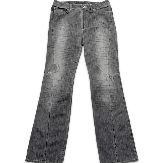 빈티지 Clermont 그레이 펑크 레터링 부츠컷 팬츠