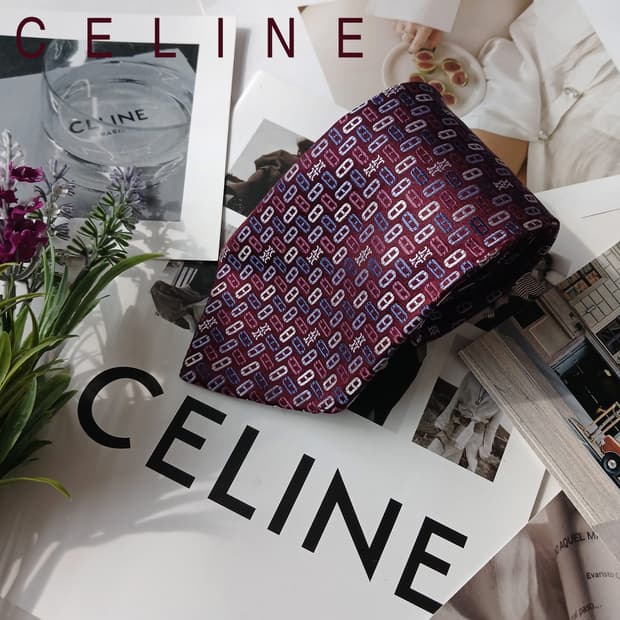 셀린느 실크 퍼플 트리오페 패턴 넥타이 9.3cm A+~A등급 E723
