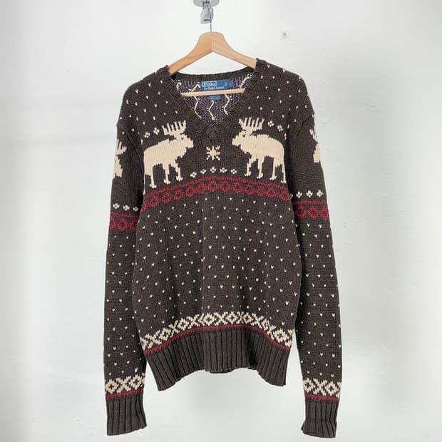 폴로 랄프로렌 브라운 노르딕 크루넥 니트 스웨터