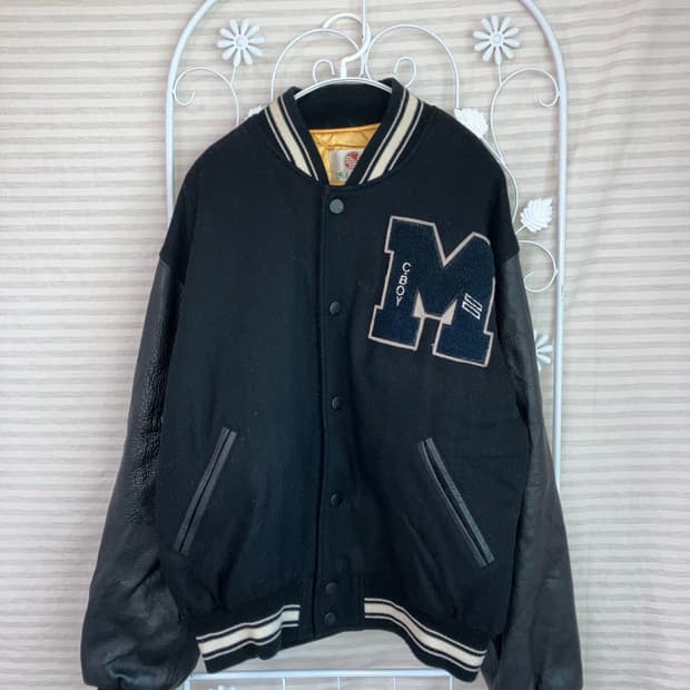 프리미엄 블랙 M 와펜 야구 점퍼 y2k 스트릿 갸루 펑키 일본빈티지