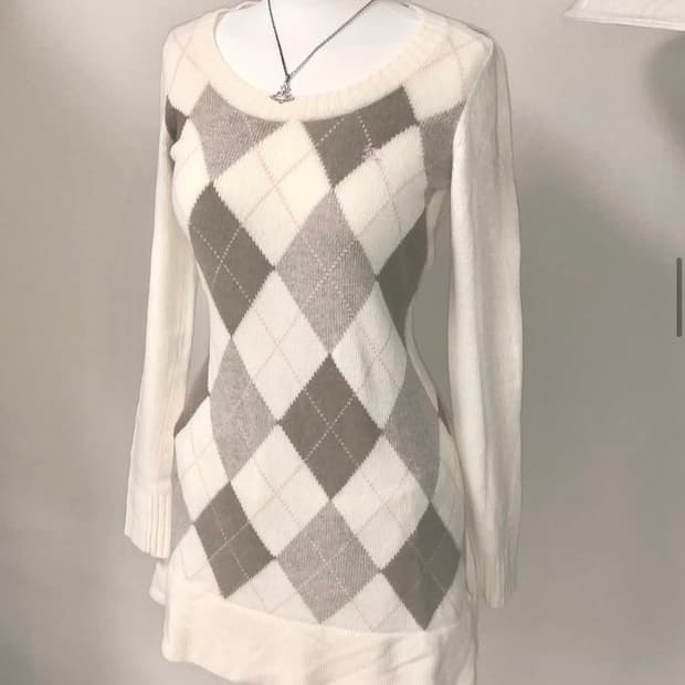 버버리 아가일 니트 원피스 딸기우유 초코 라떼갸루 리즈리사 빈티지