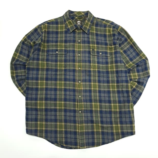 CN925 XL 팀버랜드 네이비그린 플란넬 긴팔 체크 셔츠 남방