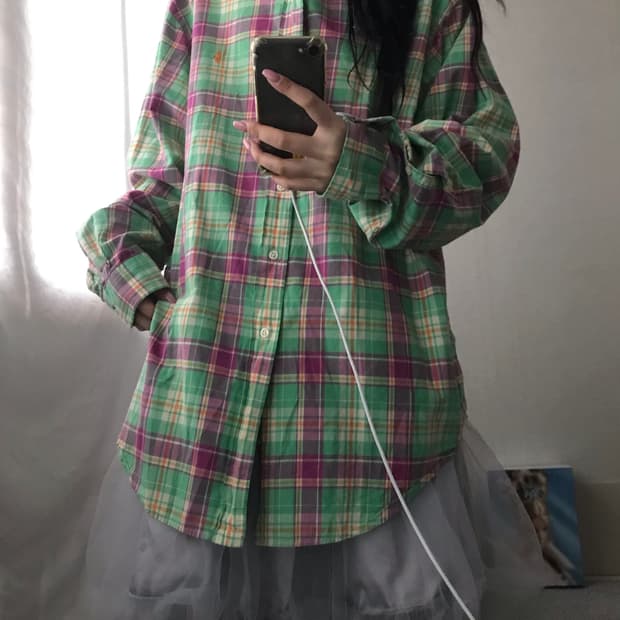 폴로 그린핑크 체크셔츠