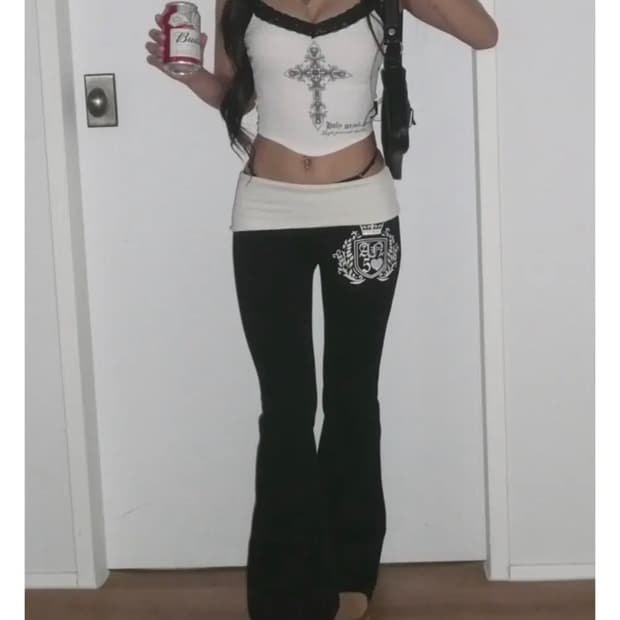 엔젤넘버555 부츠컷 폴디드 팬츠 블랙 bootscut folded pa