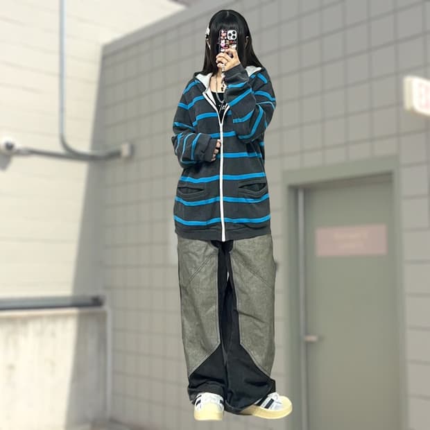 아디다스 스트라이프 오버사이즈 후드집업 