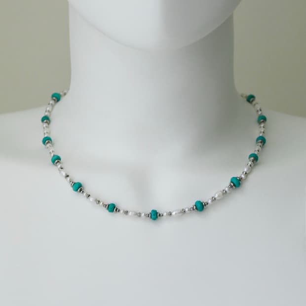 PIGMENT TealGreen Necklace 터키석 진주 원석목걸이