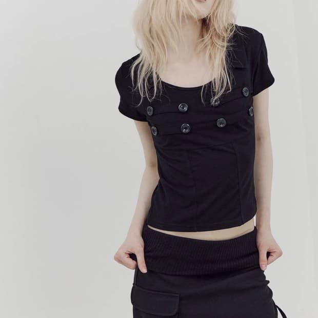 셋업이엑스이 나폴레옹 반팔티 napoleon collar top 블랙