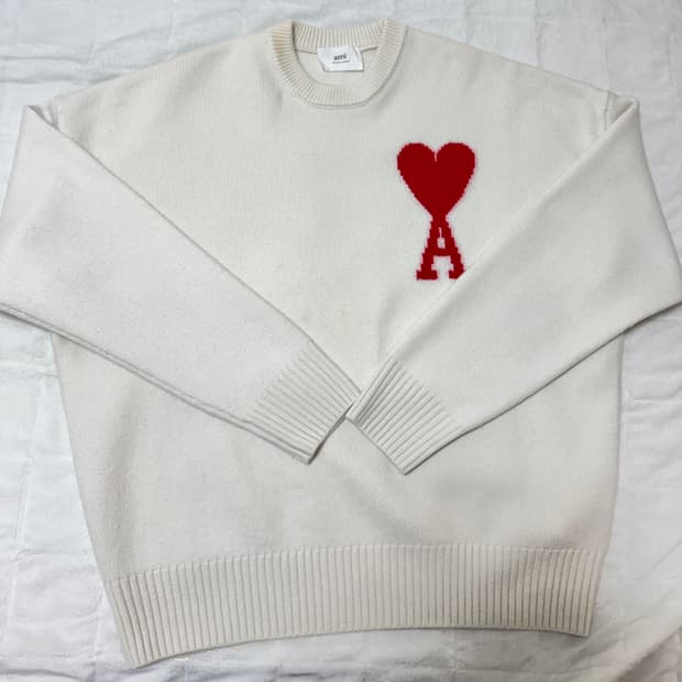 AMI 아미 화이트 하트 인타르시아 오버사이즈 니트 급처