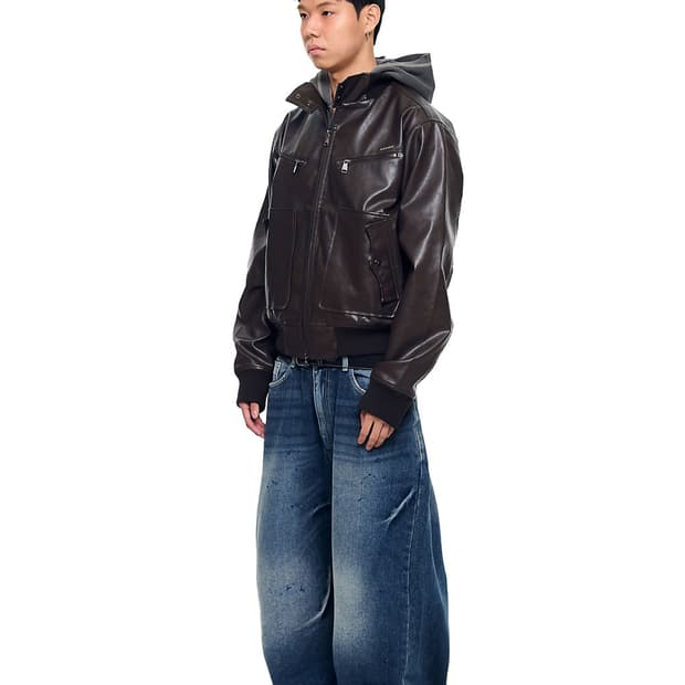 택o새상품)아캄 하이넥 레더 자켓 브라운 1 미스치프 산산기어 베이프 