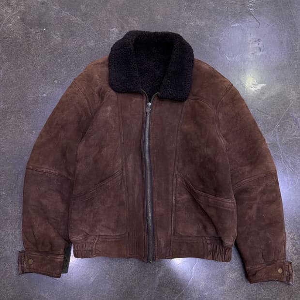 라인 어페럴 양가죽 양털 빈티지 무스탕 자켓 브라운 L