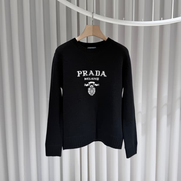 (A/42) / 프라다 인타르시아 울 캐시미어 로고 크루넥 니트 스웨터
