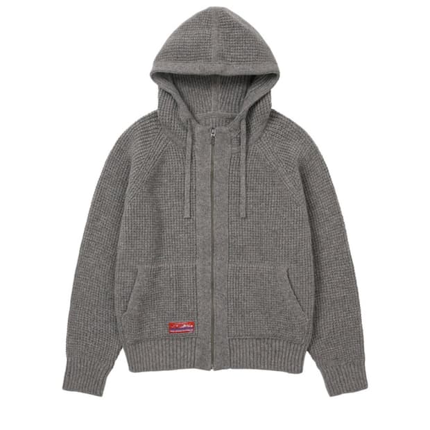Waffle Knit Zip Up - Grey