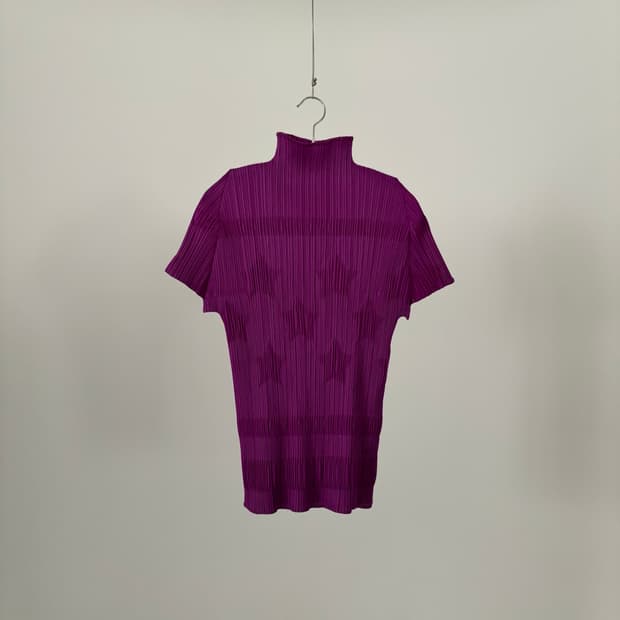 Star Motif Mock Neck Pleats Top