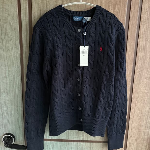 새상품(M)폴로 랄프로렌 자수 로고 케이블 니트 가디건 네이비