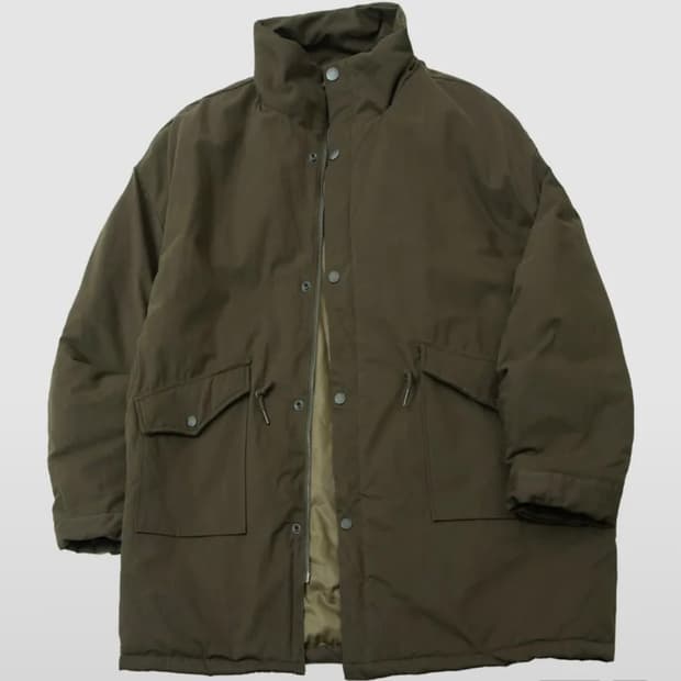 썸플레이스 하이넥 집업 버튼 빅 포켓 오버핏 피쉬테일 패딩 야상 코트 