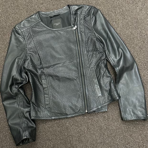 OS)위캔드 막스마라 펀칭 디테일 블랙 램스킨 레더자켓