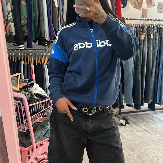 아디다스 올드스쿨 배색 코튼 집업 트랙탑L