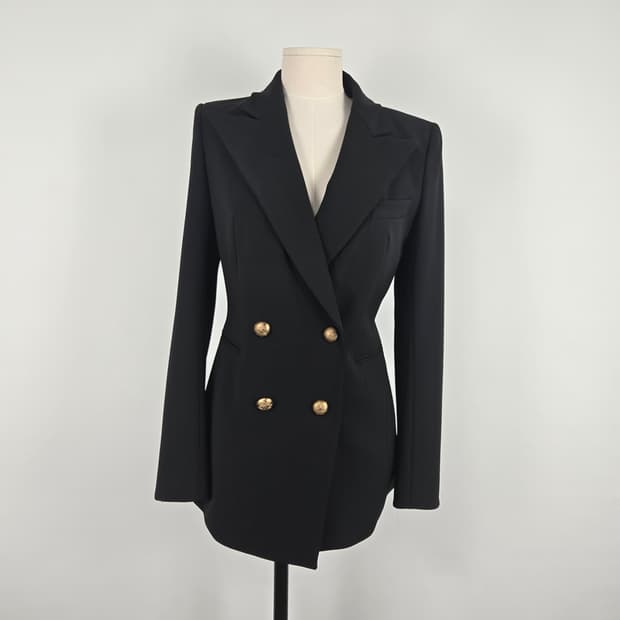 0187타임 실크견 블랙 금장 버튼 더블 브레스트 자켓 66