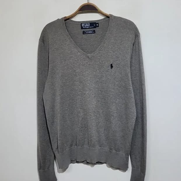 (M) 랄프로렌 폴로 니트 그레이 면 실크 캐시미어 스웨터 
