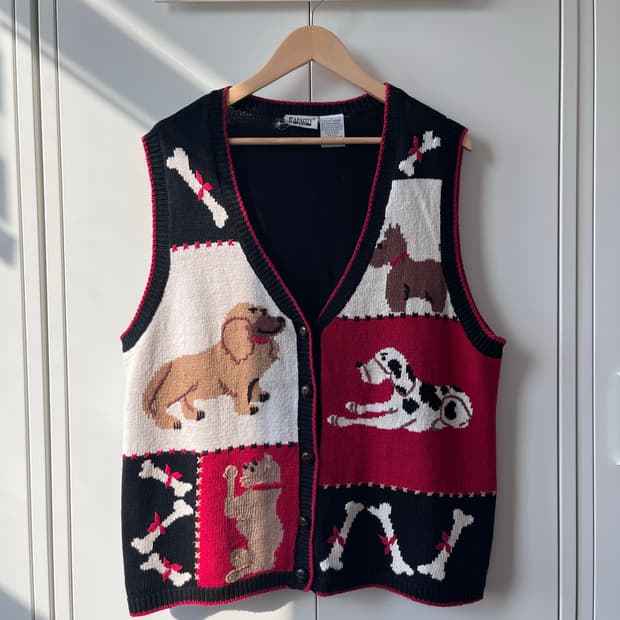 Capacity 강아지 조각 패치 조끼 니트 가디건 