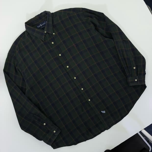 Polo  폴로 랄프로렌 90,s 자수 코튼 타탄체크 빅셔츠