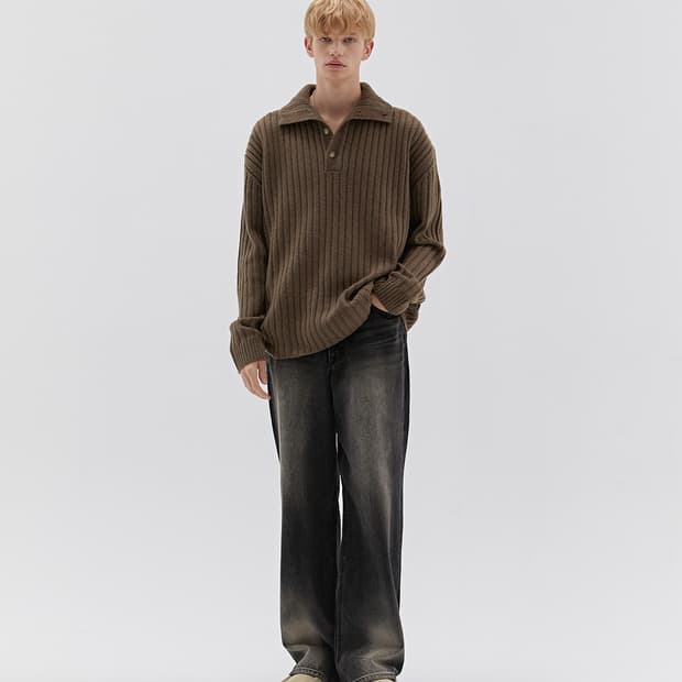 KIMYUNG 기명 울 캐시미어 골지 니트 브라운