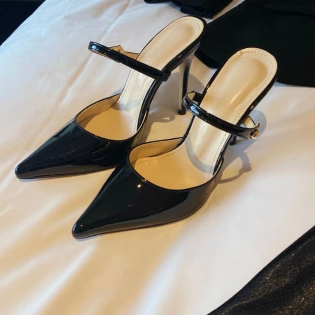 더마농 블랙 페이던트 뮬 하이힐 245size