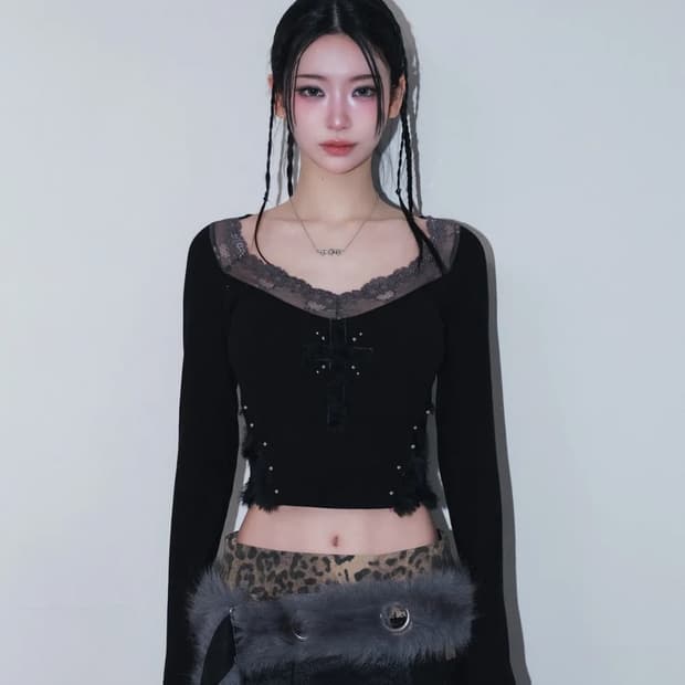 체리퀴리 cross patch lace sleeve 새상품