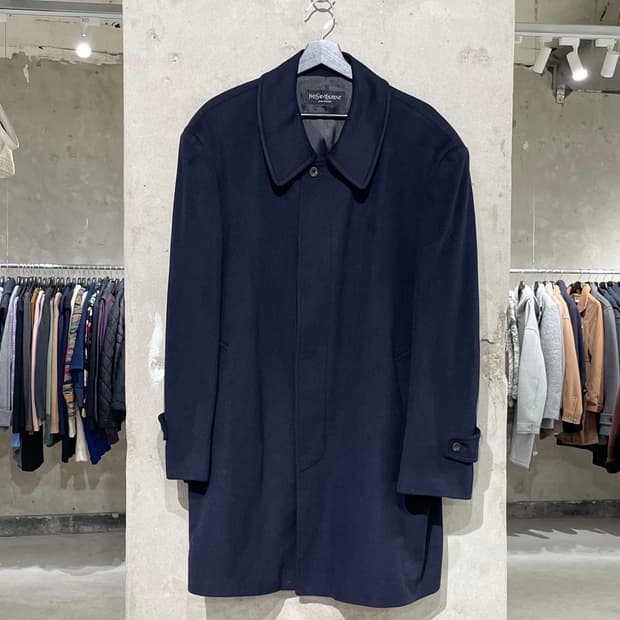 이브 생로랑 뿌르 옴므 다크 네이비 클래식 히든 버튼 울 숏 코트