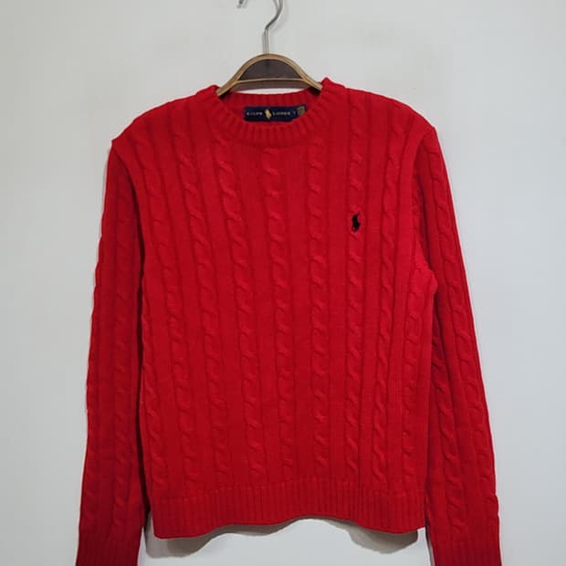(M) 랄프로렌 폴로 꽈배기 니트 빨강 케이블 스웨터 