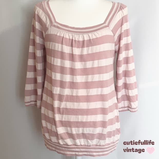 핑크 단가라 7부 소매 티셔츠